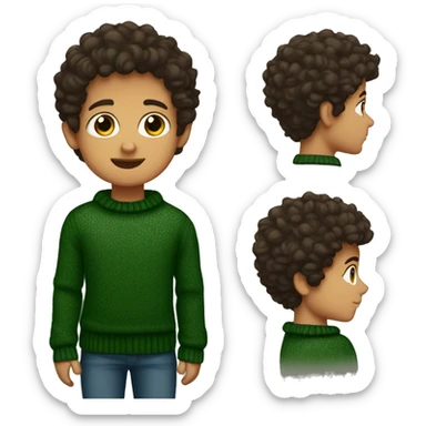 winter, christmas, young boy, short curly brown hair, brown eyes, hispanic, dark green sweater sticker