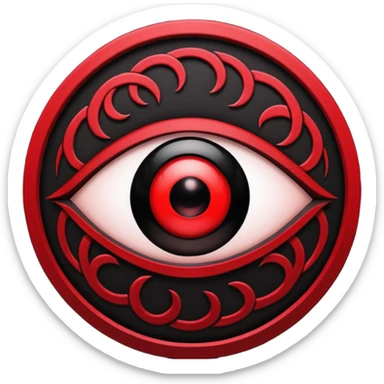 

---

The Mangekyō Sharingan is a deep, glowing crimson eye where the original tomoe disappear and are replaced by a complex black pattern.  sticker