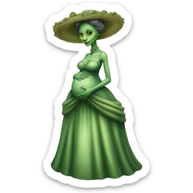Pregnant green alien woman, full body, in victorian elegant dress sticker