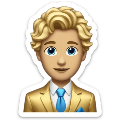 Posh-boy-with-golden-suit-and-blue-eyes-and-rainbow-unicorn-hair sticker
