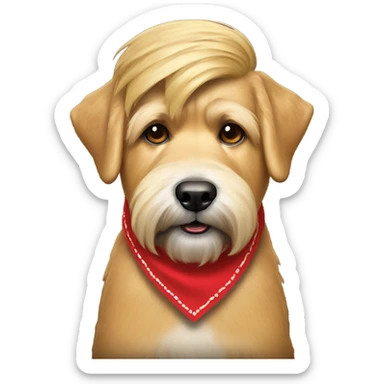 President Donald trump with wheaten terrier wearing a red bandana sticker