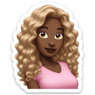 Pretty black woman long wavy hair listening to pink AirPod max earphones  sticker