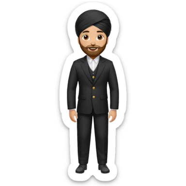 Sikh man with turban styled in a premium black coat pant suit with sticker