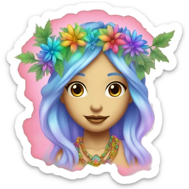 420 Tie dye hippie person flower crown tattoos hemp leaves metallic iridescent holographic sticker