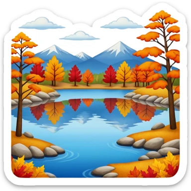 Beautiful lake during the fall, felt texture, scrapbooking sticker