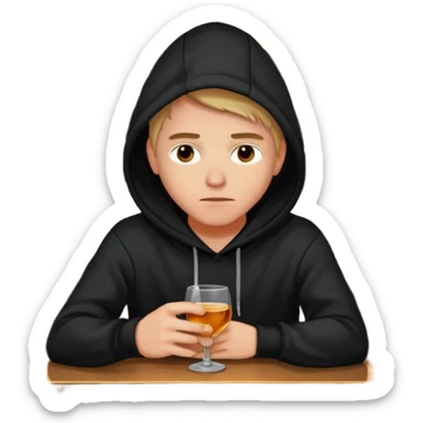 Caucasian in black hoodie sitting sad at bar sticker