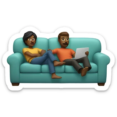 Two people laying on a couch sticker