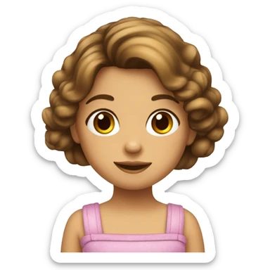 niña de 5 años con pelo castaño, rizado y con un lazito  sticker