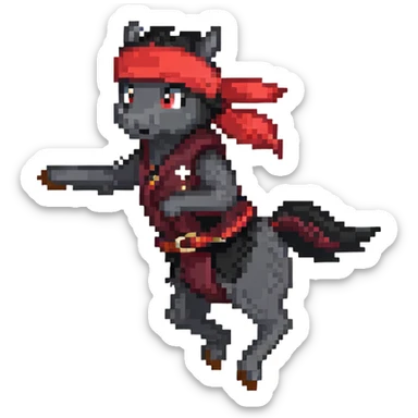 Ninja horse jumping in action, red headband, black outfit sticker