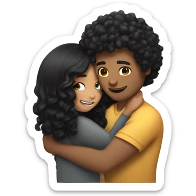 Man with brown curly hair hugs a girl with long black hair sticker