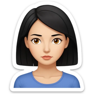 emoji of a 30-year-old woman with a more mature appearance, lady-like features, black hair, thoughtful expression sticker