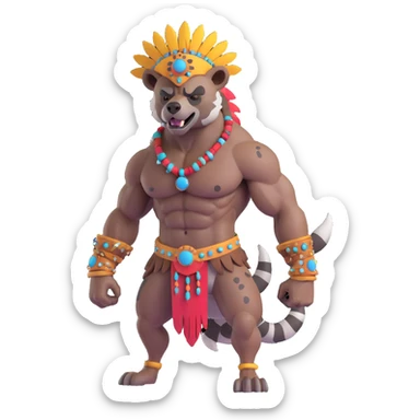 A native strong buff hyena with war bonnet flexing posing full body  sticker