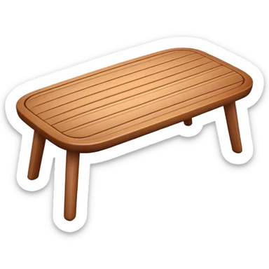 A 3D wooden table with subtle wood texture, rounded corners, gentle highlights, and a slightly angled perspective, matching the realistic-yet-simple style of the '🪑' chair emoji; medium brown tones, minimal details, emoji-friendly design. sticker