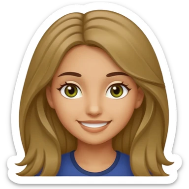 create a girl with dark blond long hair, olive colour eyes, beautiful smile and white skin sticker