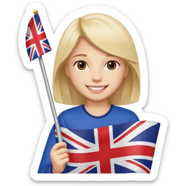 A girl from prestigios school holding British flag sticker