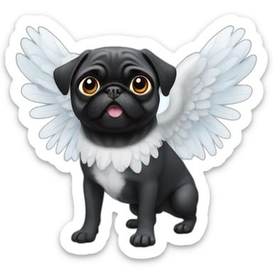 Black pug with angel wings sticker