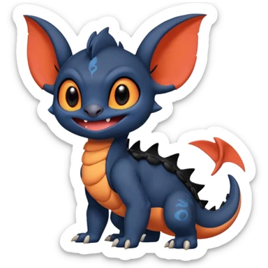 Cute adorable Stitch-Litten-Salandit-Noibat-Toothless-fusion, full body sticker