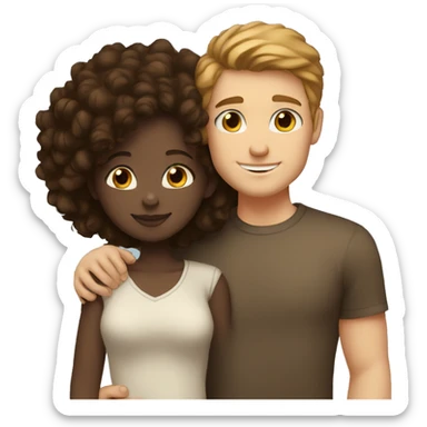 black girl and white guy with brown hair and blue eyes  hugging sticker