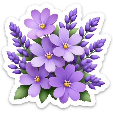 "A dreamy arrangement of violet and lavender blossoms with subtle shading."
 sticker