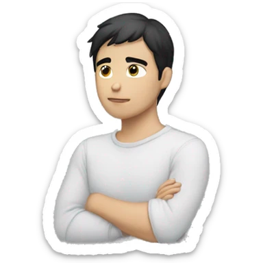 thinking with his hand on chin white young male with black hair only face sticker