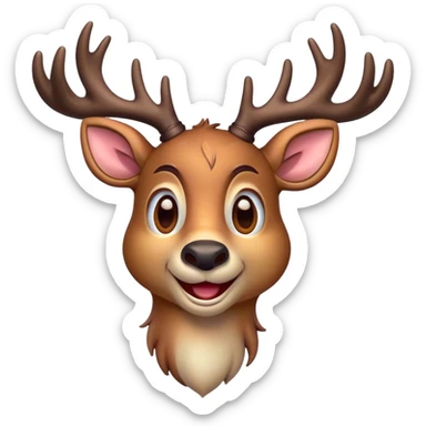 Cinematic Comical Deer Portrait Emoji, Head tilted dramatically with an exaggeratedly amused expression, featuring a sleek dappled Fur and whimsically contorted antlers, wide, expressive eyes filled with playful disbelief, Simplified yet hilariously expressive features, highly detailed, glowing with a slightly sassy glow, high shine, dramatic yet playful, stylized with an air of cheeky woodland mischief, bright and endearing, soft glowing outline, capturing the essence of a spirited and over-the-top deer, so meme-worthy it feels like it could side-eye its way into forest folklore instantly! sticker
