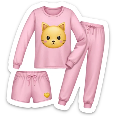  pink ozy two-piece pajama set with a soft fabric texture, long-sleeve top and pants, cute and comfy design, folded or on a hanger, pastel tones, realistic style, isolated on transp sticker