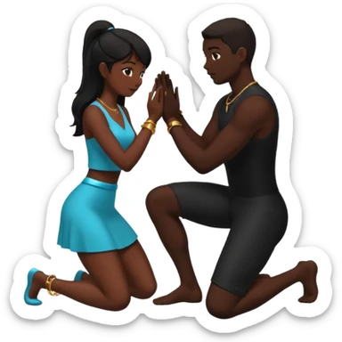 Silhouette of a man kneeling on one knee and offering a ring to a woman receiving it sticker