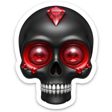 Black shiny skull with red rubies as eyes  sticker
