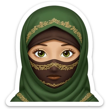 Niqab musli girl chocolate color make the niqab green cover whole face except her eay sticker