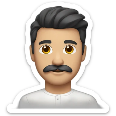 close up of white skin indian in plain white shirt with sleeve up and quiff black hair style, light beard and mustach sticker