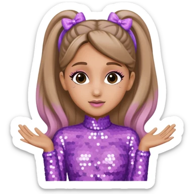 Ariana Grande with dark blonde hair, lavender pink sequin outfit sticker