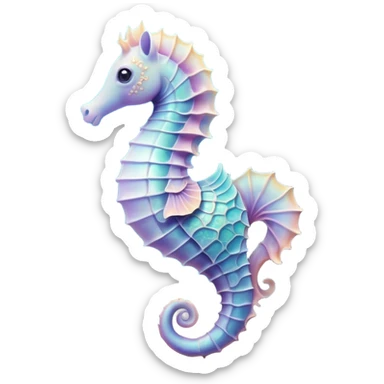 Cinematic Noble Sea Horse Portrait Emoji, Poised and enchanting, with a delicate, slender body in soft pastel hues, a gracefully curled tail and large, expressive eyes radiating gentle wonder, Simplified yet charmingly cute features, highly detailed, glowing with a soft, magical aquatic luminescence, high shine, intelligent and endearing, stylized with an air of whimsical marine grace, focused and poised, soft glowing outline, capturing the essence of a watchful and confident seahorse that appears ready to drift out of the screen with delightful charm! sticker