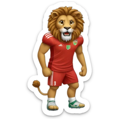 Lion qui porte une tenue marocaine de foot avec des bras sticker