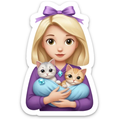 woman holding baby cats with ribbons and crystals sticker