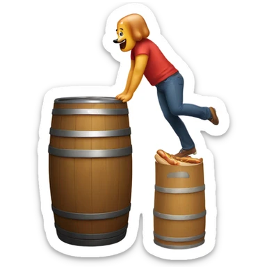 Hot dog person doing handstand on top of keg sticker