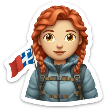 female winter mountaineer red hair holding easter egg red and greek flag sticker
