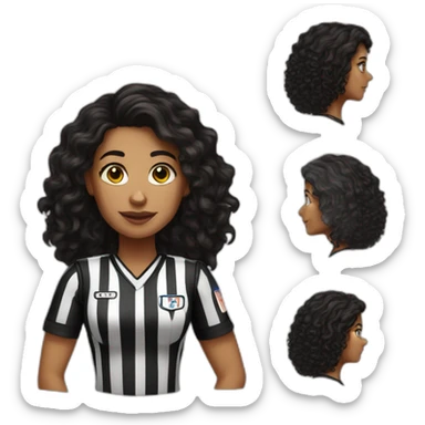 female basketball referee with dark brown long curly hair and dark eyes sticker