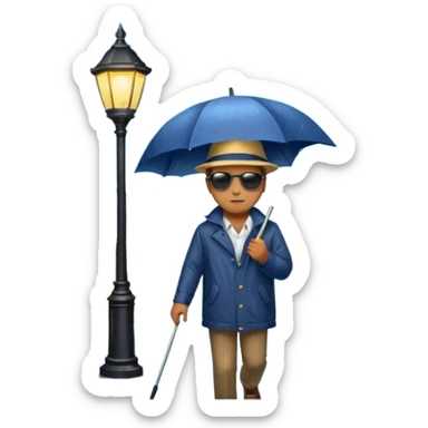 Man with umbrella , streetlight reflection, Midnight Wanderer. sticker