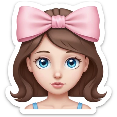 Girl with long brown hair and gunmetal blue eyes with a light pink bow on her head sticker