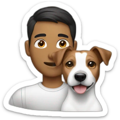 Man with modern cut hair dark hair with jack russell terrier dog sticker