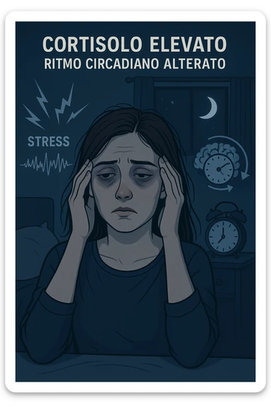 Donna con cortisolo elevato ritmo circadiano alterato immagine realistiche in italiano sticker