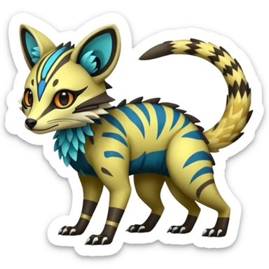 Rare realistic shiny warm-colored lush exotic cute edgy epic pretty futuristic beautiful handsome gorgeous aesthetic modern colorful vibrant cyber-Vernid-Protogen-Primagen-Wickerbeast-Genet-Trico-species-Fakemon-hybrid-creature by LiLaiRa, beautiful intricate markings, full body sticker
