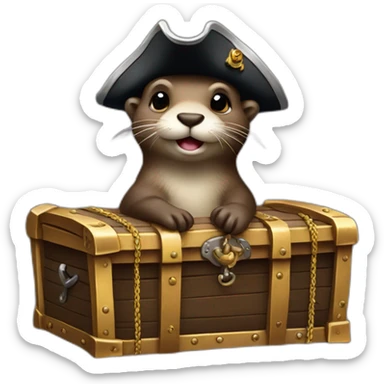 cute otter dressed as pirate on a treasure chest sticker