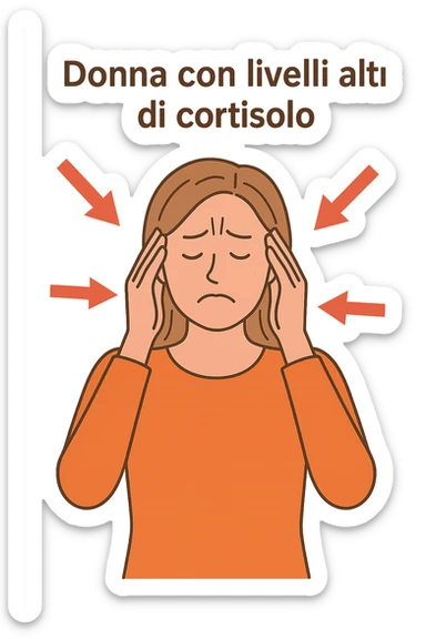 donna Cortisolo alto con freccie che indicano. In italiano sticker