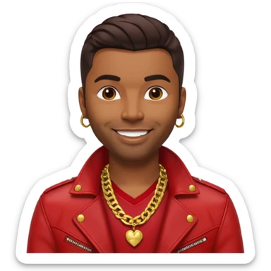 Ginuewine with dark brown hair, chest with necklace, red jacket sticker