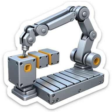 robot arms which is picking block on conveyorbelt sticker