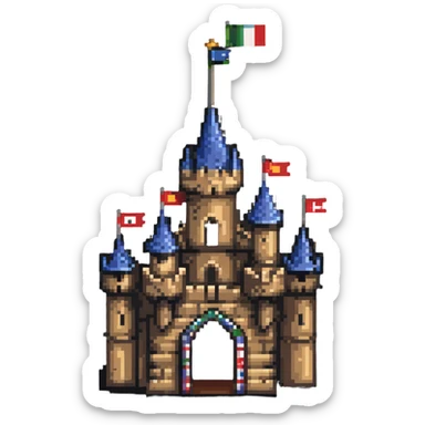 rustic wooden castle with flags sticker