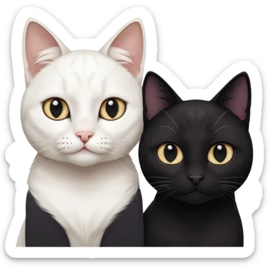 white cat with black ear, next to black cat with white paws sticker