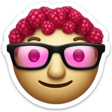 A beautiful raspberry with a big pair of glasses sticker