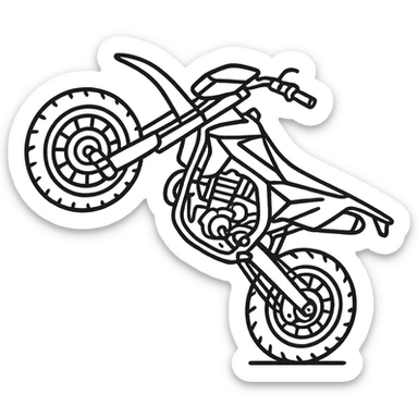hand-drawn outlined icon of a supermotard motorcycle doing a wheelie sticker